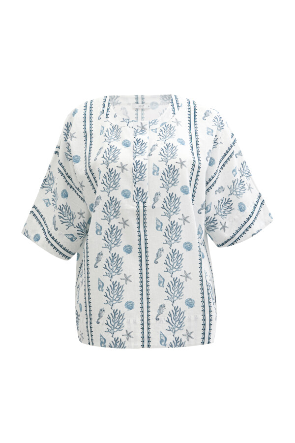 Beyaz Oversize Keten Bluz - Xint