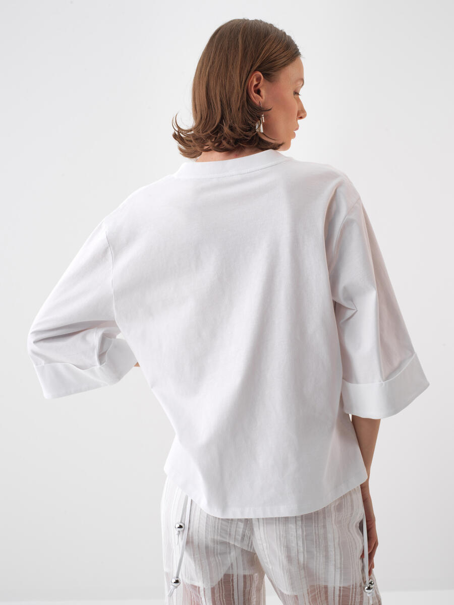 Beyaz Oversize Pamuklu Bluz - 4