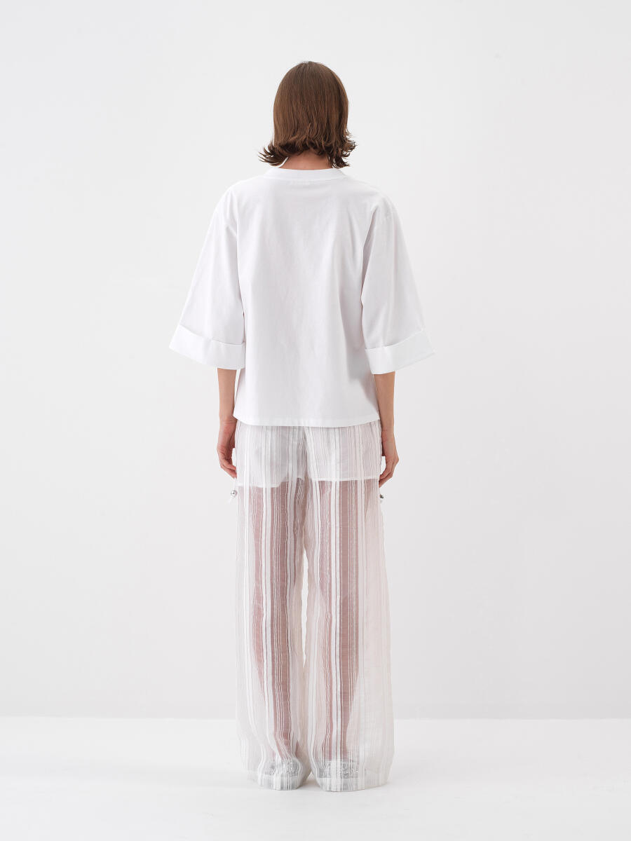 Beyaz Oversize Pamuklu Bluz - 5
