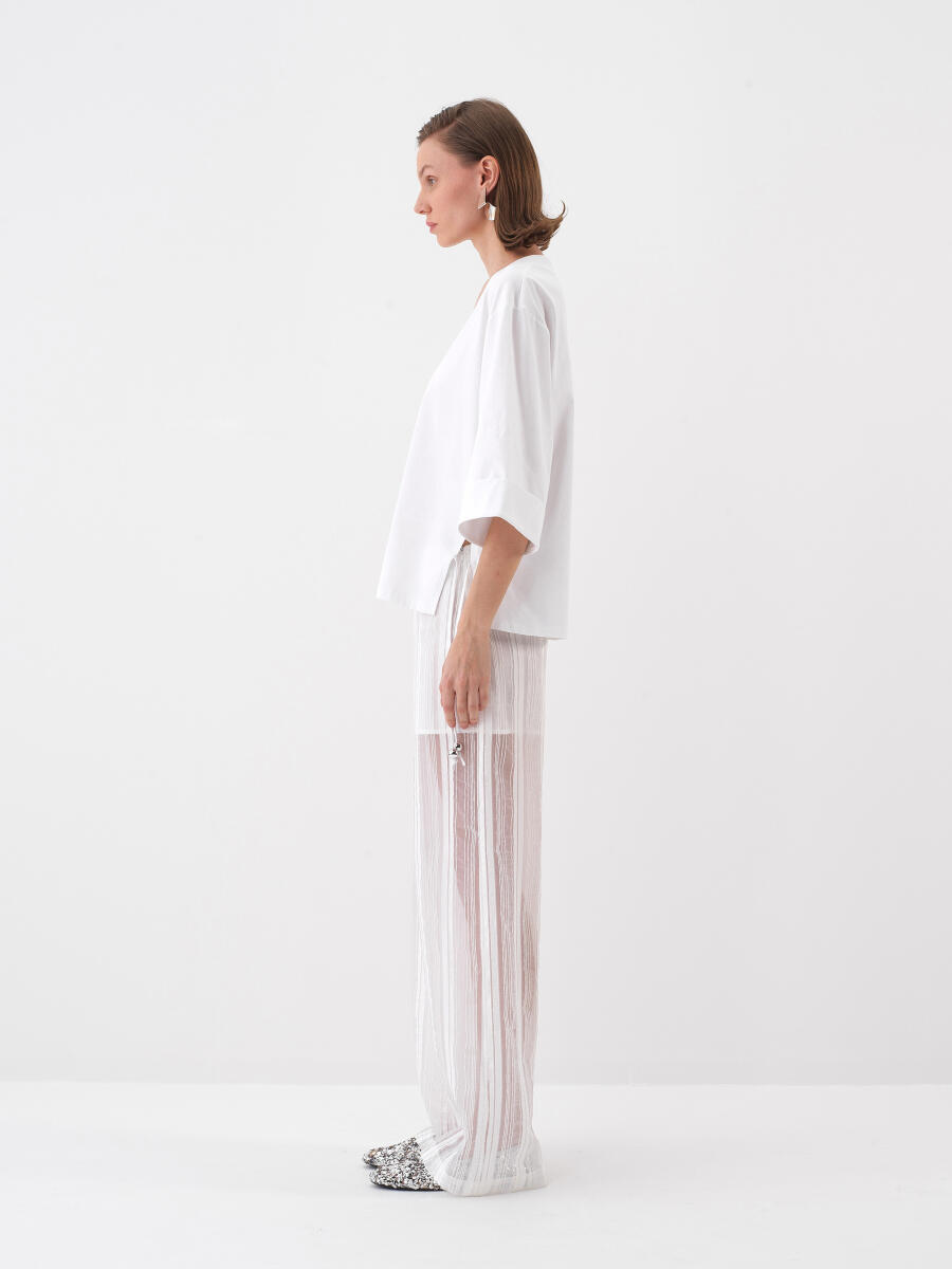 Beyaz Oversize Pamuklu Bluz - 3