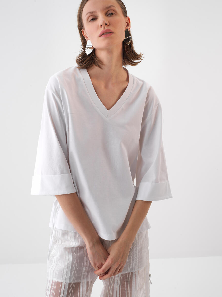 Beyaz Oversize Pamuklu Bluz