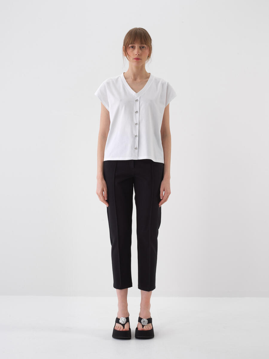 Beyaz Oversize Pamuklu Bluz - 2