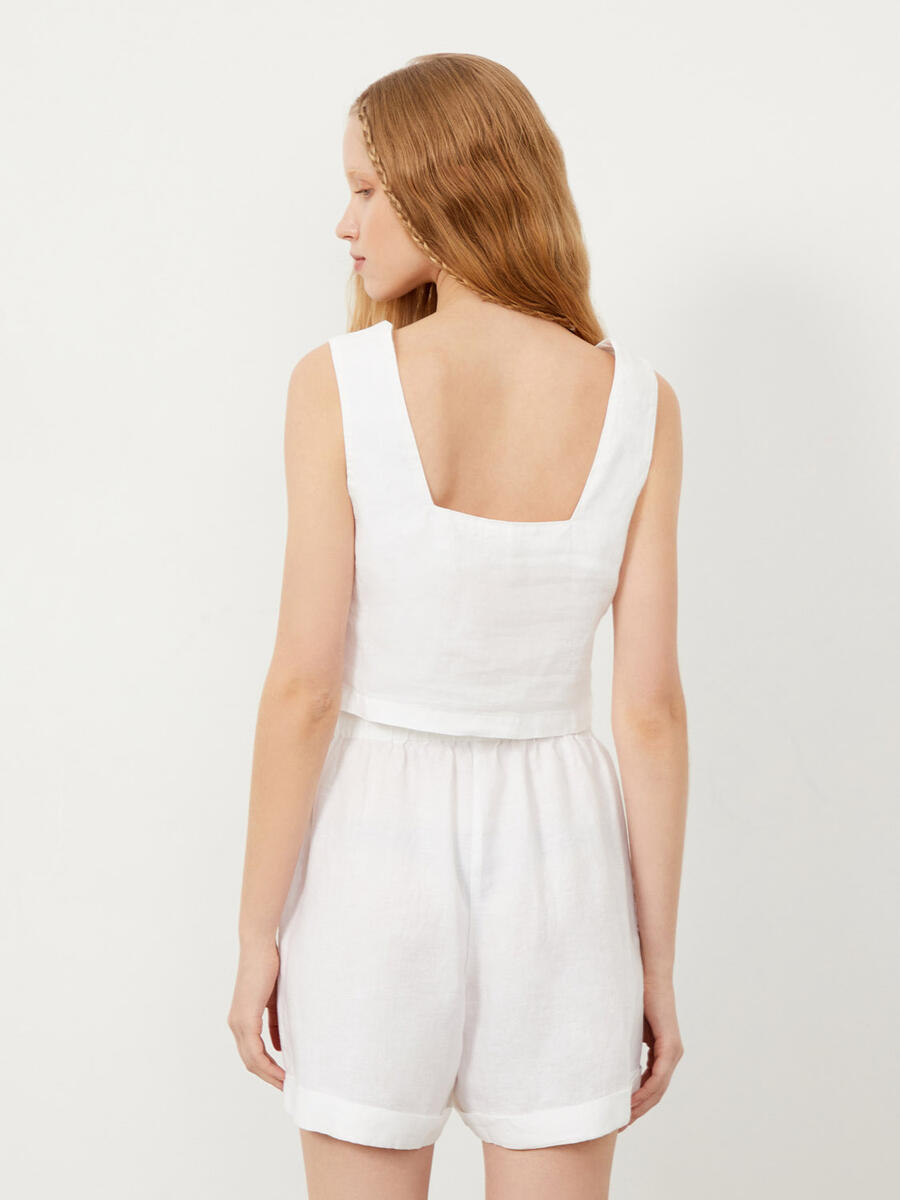 Beyaz Regular Fit Keten Bluz - 4
