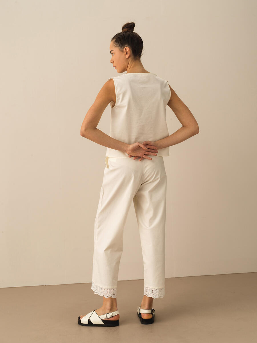 Beyaz Regular Fit Keten Bluz - 4