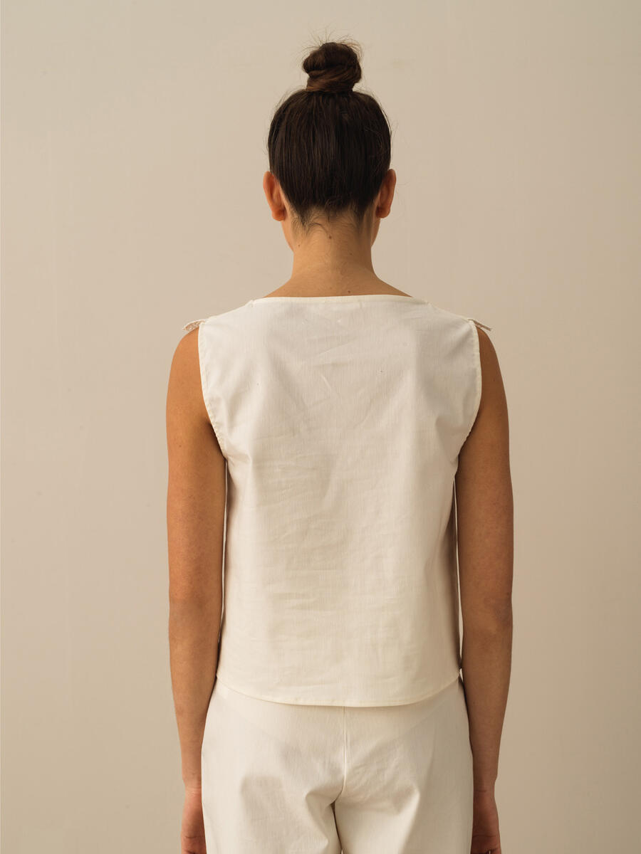 Beyaz Regular Fit Keten Bluz - 3