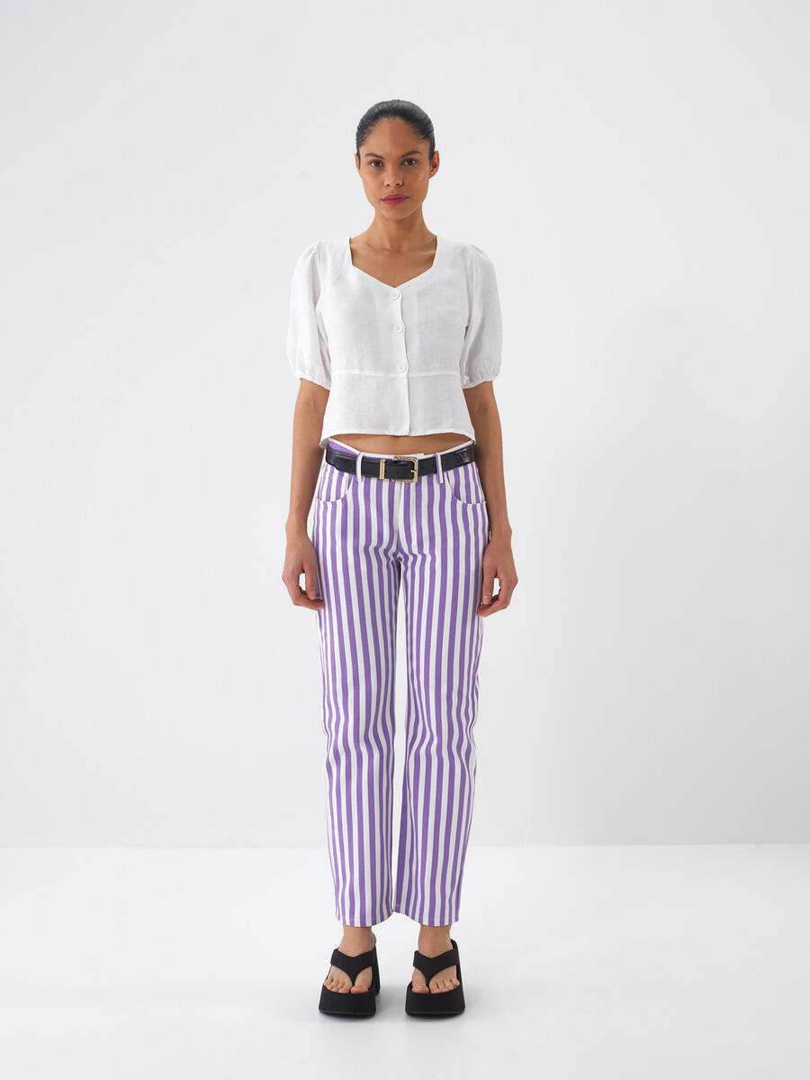 Beyaz Regular Fit Keten Bluz - 2