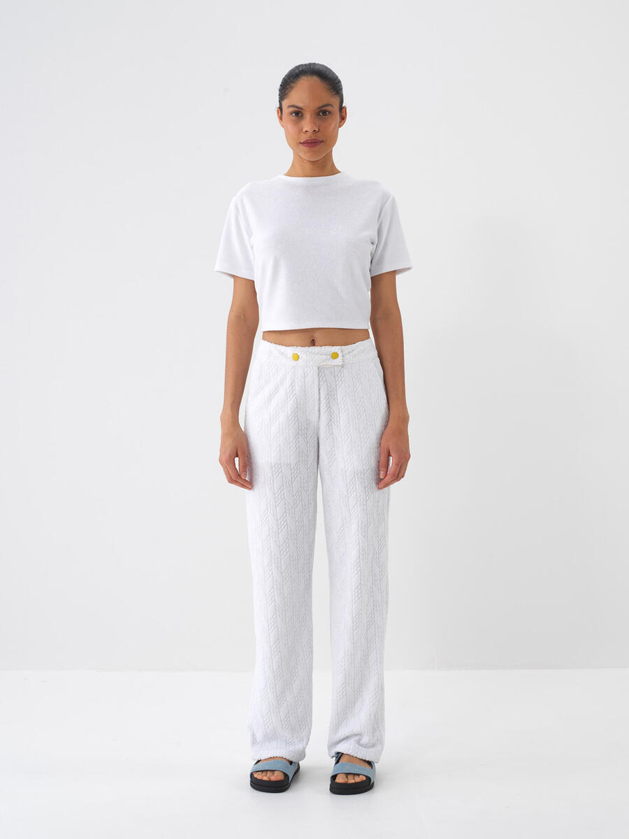 Beyaz Regular Fit Pamuklu Havlu Bluz - 2