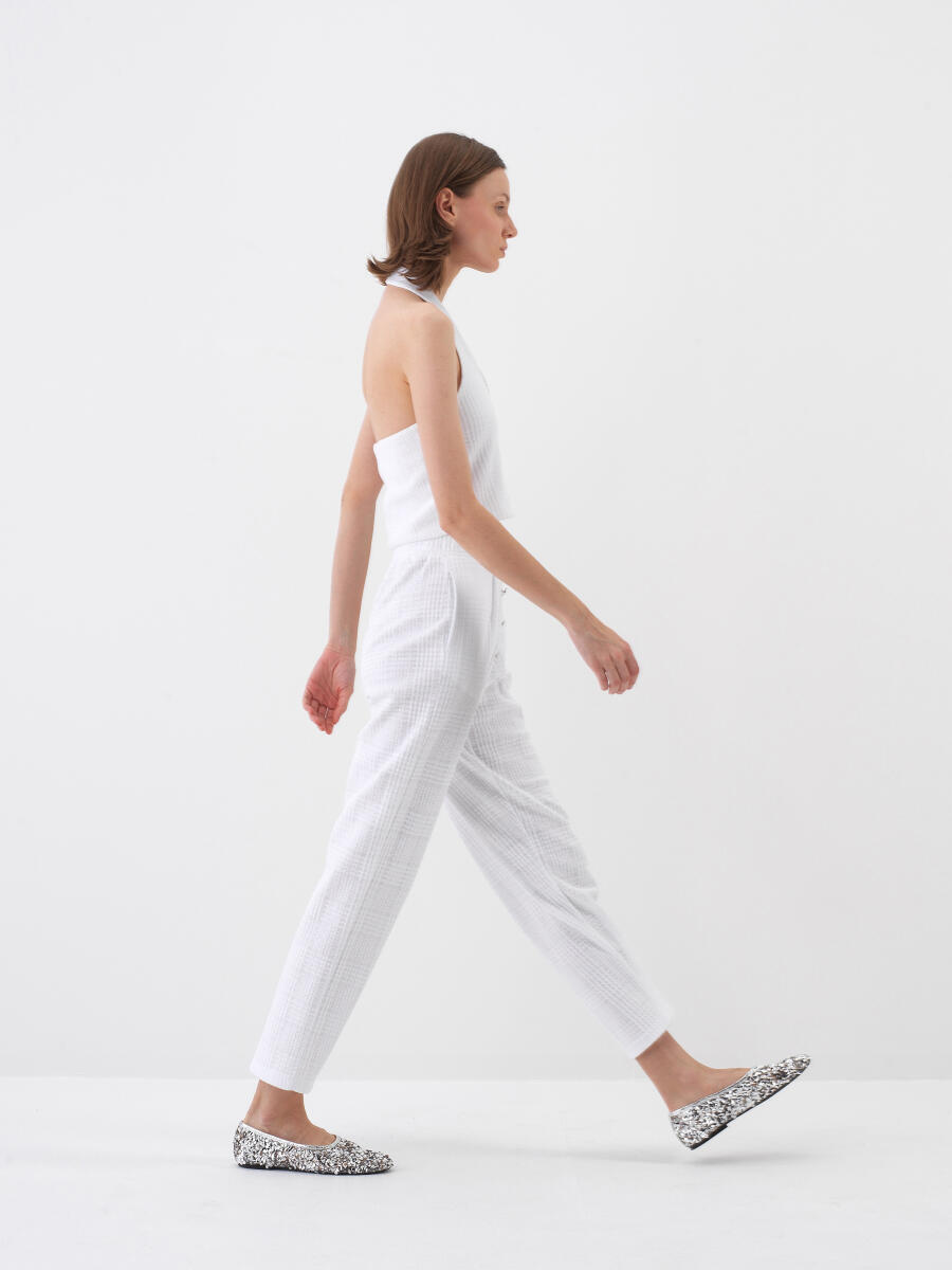 Beyaz Regular Fit Pamuklu Bluz - 5