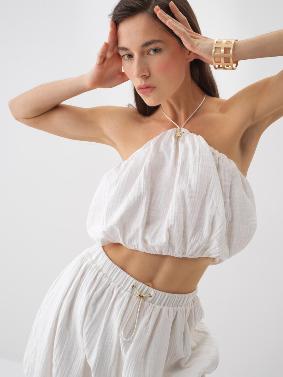 Beyaz Regular Fit Pamuklu Bluz - 3