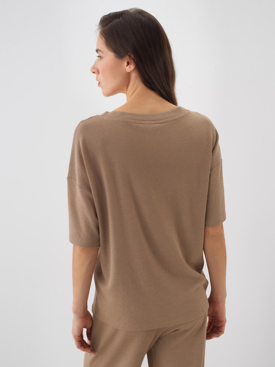 Camel Oversize Pamuklu Bluz - 4