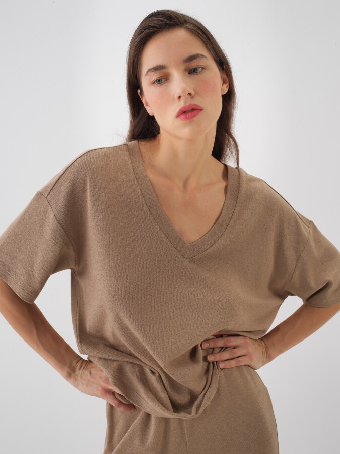 Camel Oversize Pamuklu Bluz - Xint