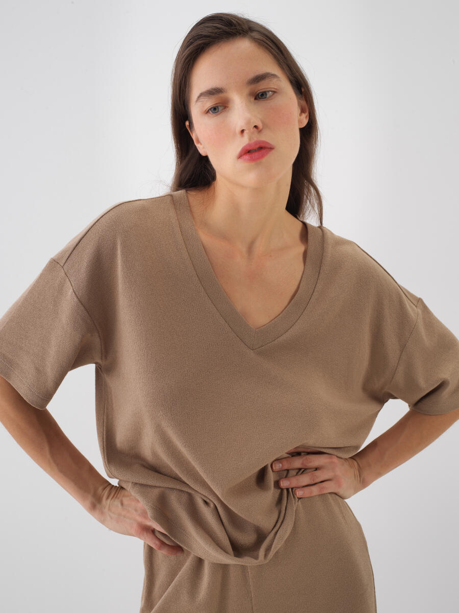 Camel Oversize Pamuklu Bluz