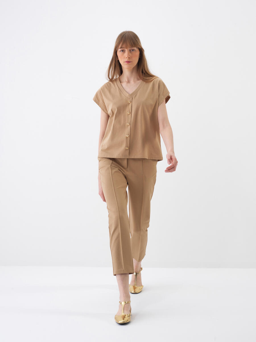 Camel Oversize Pamuklu Bluz - 2