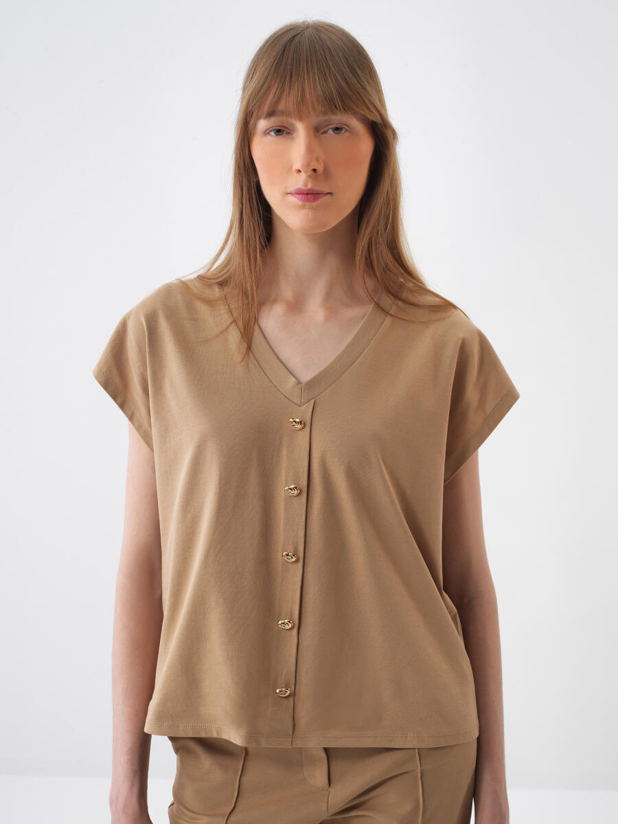 Camel Oversize Pamuklu Bluz