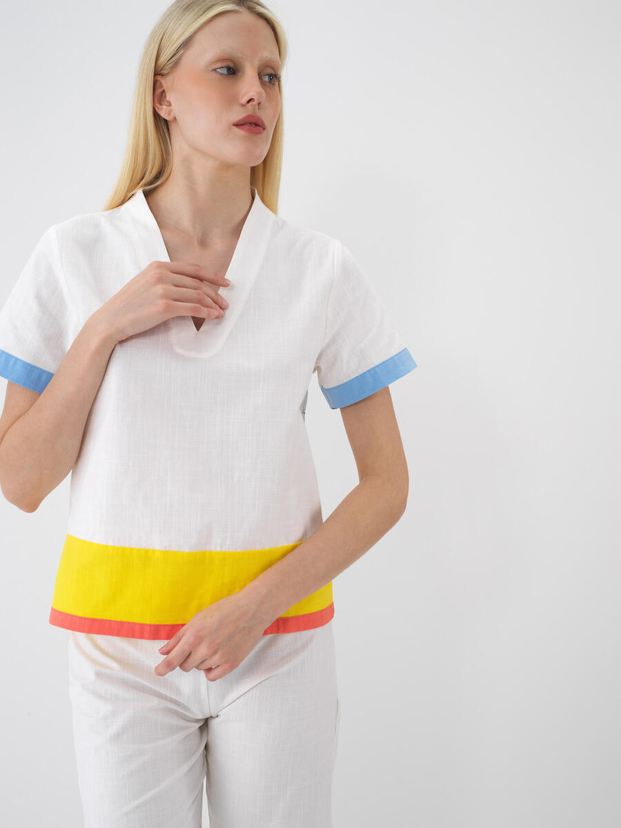 Ekru Regular Fit Pamuklu Bluz