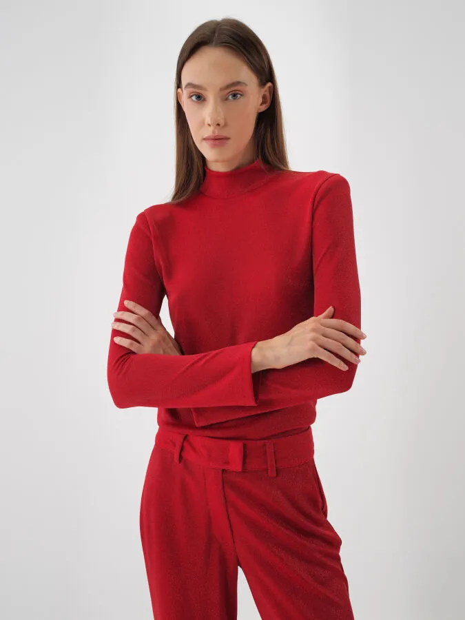 Kırmızı Işıltılı Sim Detaylı Regular Fit Bluz - Xint