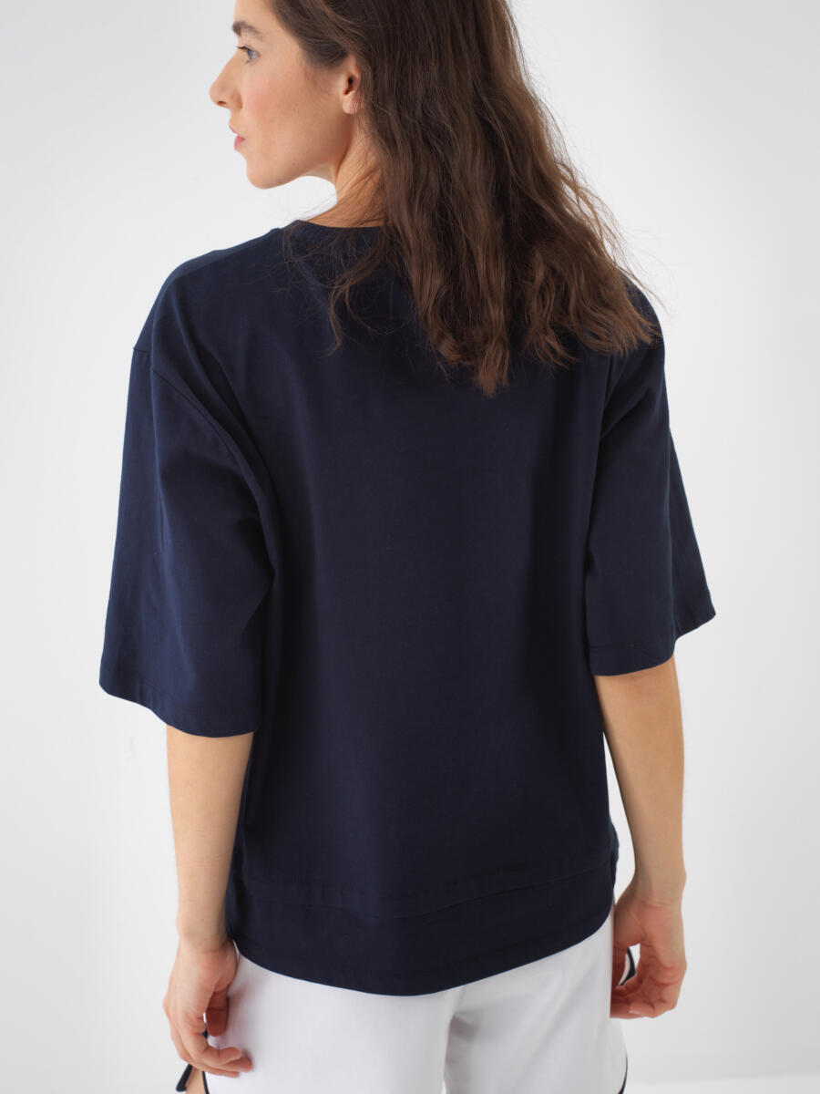 Lacivert Oversize Pamuklu Bluz - 3