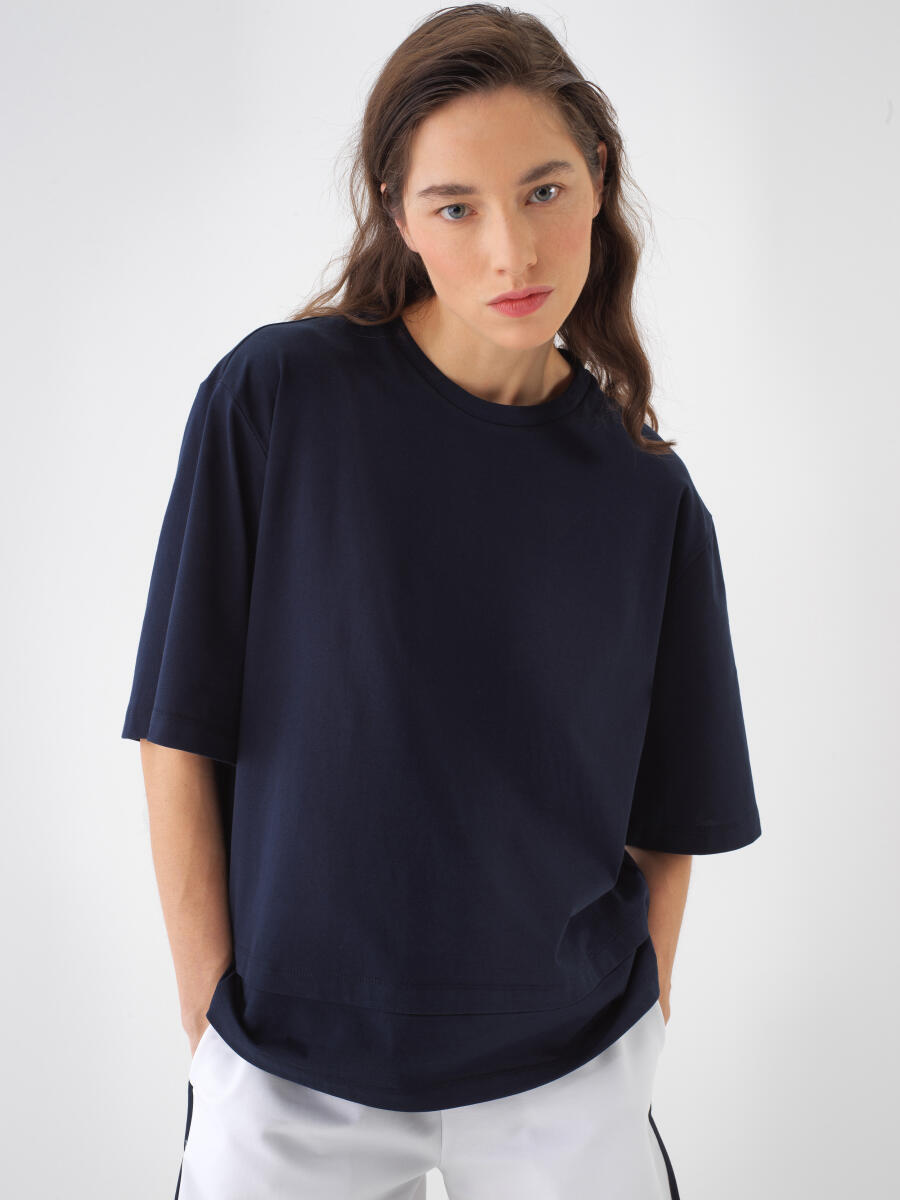 Lacivert Oversize Pamuklu Bluz