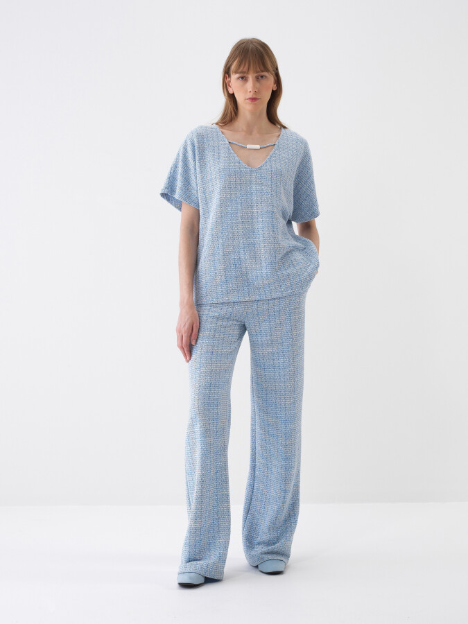 Mavi Oversize Pamuklu Bluz - Xint