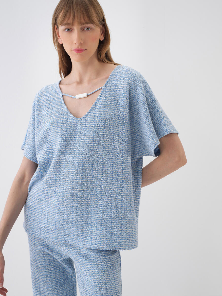 Mavi Oversize Pamuklu Bluz