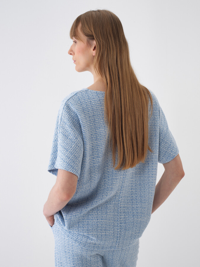 Mavi Oversize Pamuklu Bluz - Xint