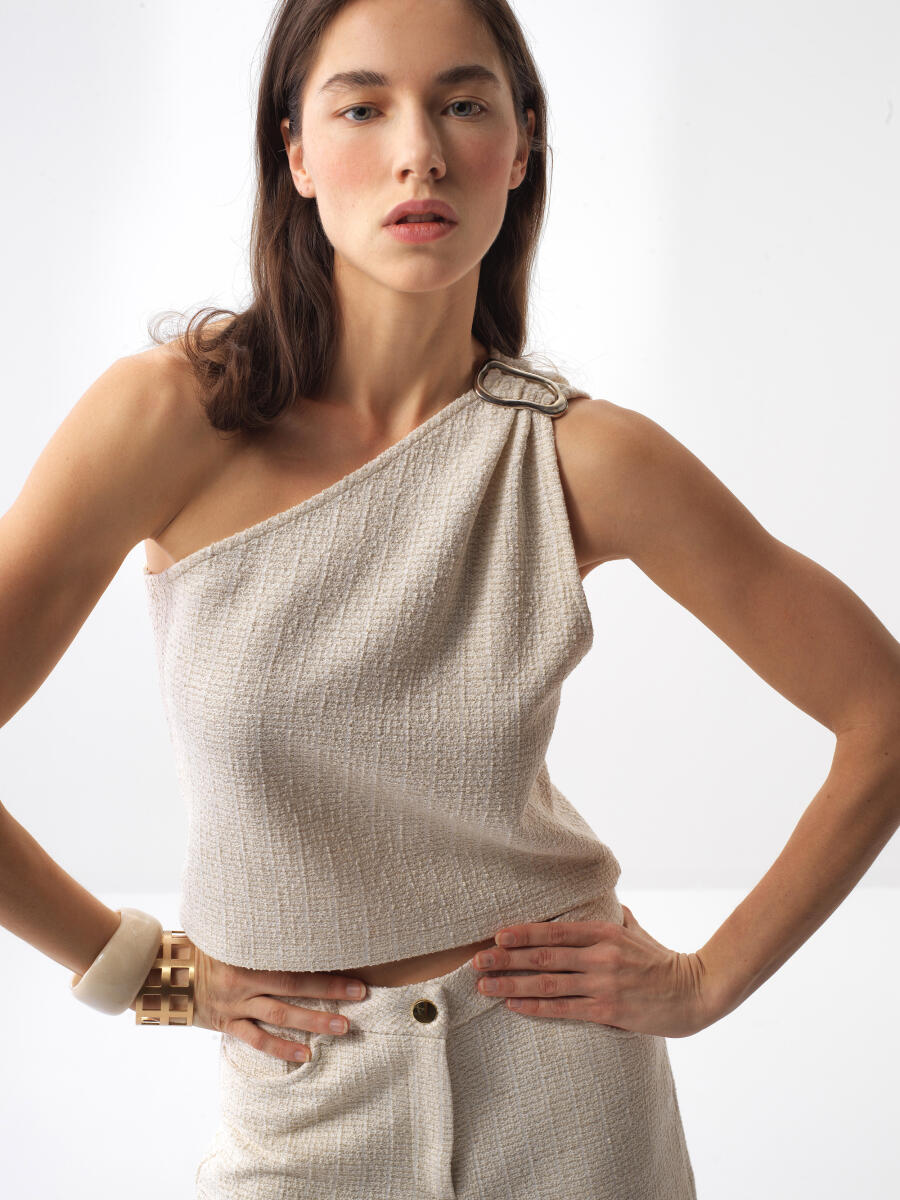 Naturel Regular Fit Keten Bluz
