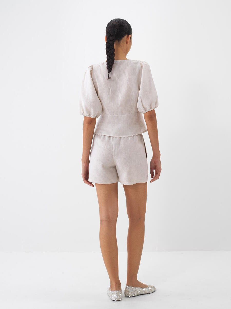 Natural Regular Fit Keten Bluz - 4