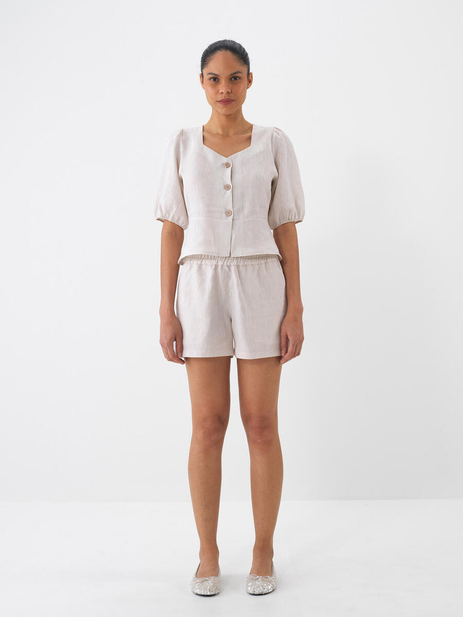 Natural Regular Fit Keten Bluz