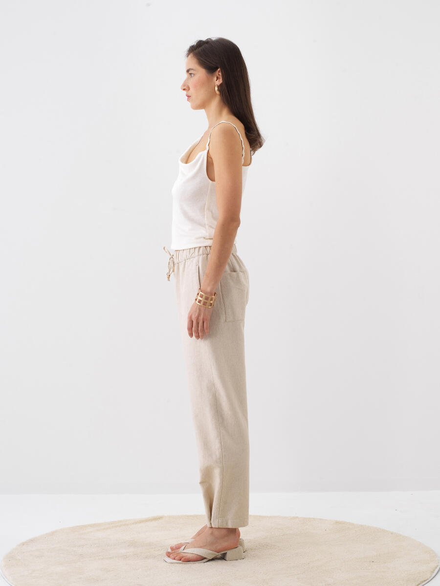 Naturel Slim Fit Keten Bluz - 3