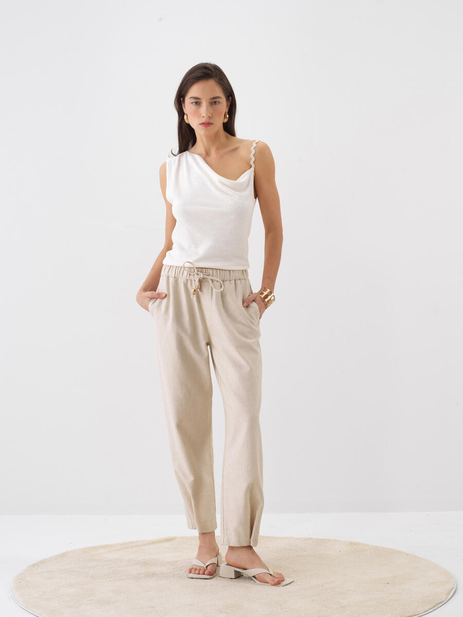 Naturel Slim Fit Keten Bluz - 2