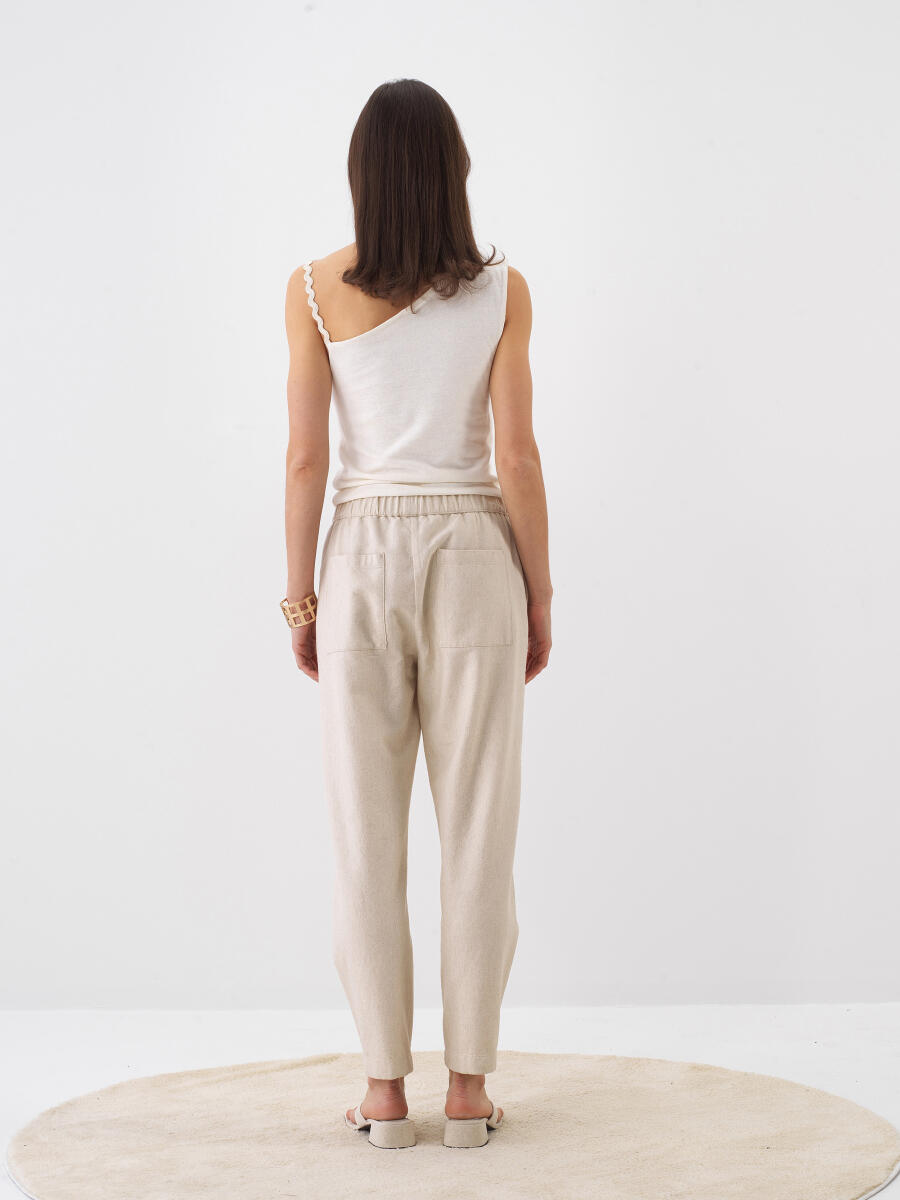 Naturel Slim Fit Keten Bluz - 5