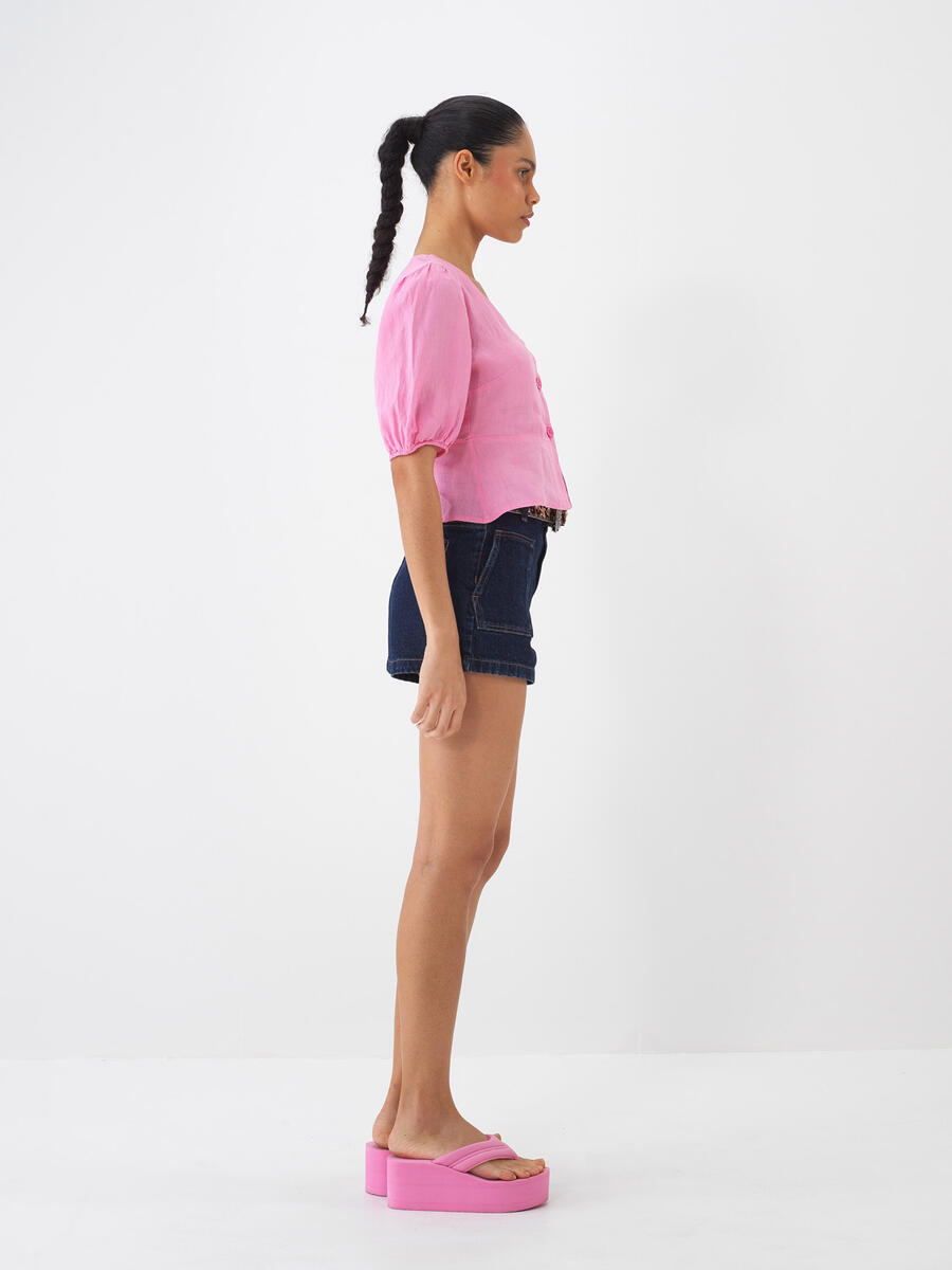 Pembe Regular Fit Keten Bluz - 3