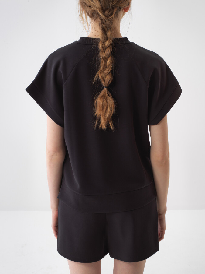 Siyah Oversize Modal Bluz - Xint