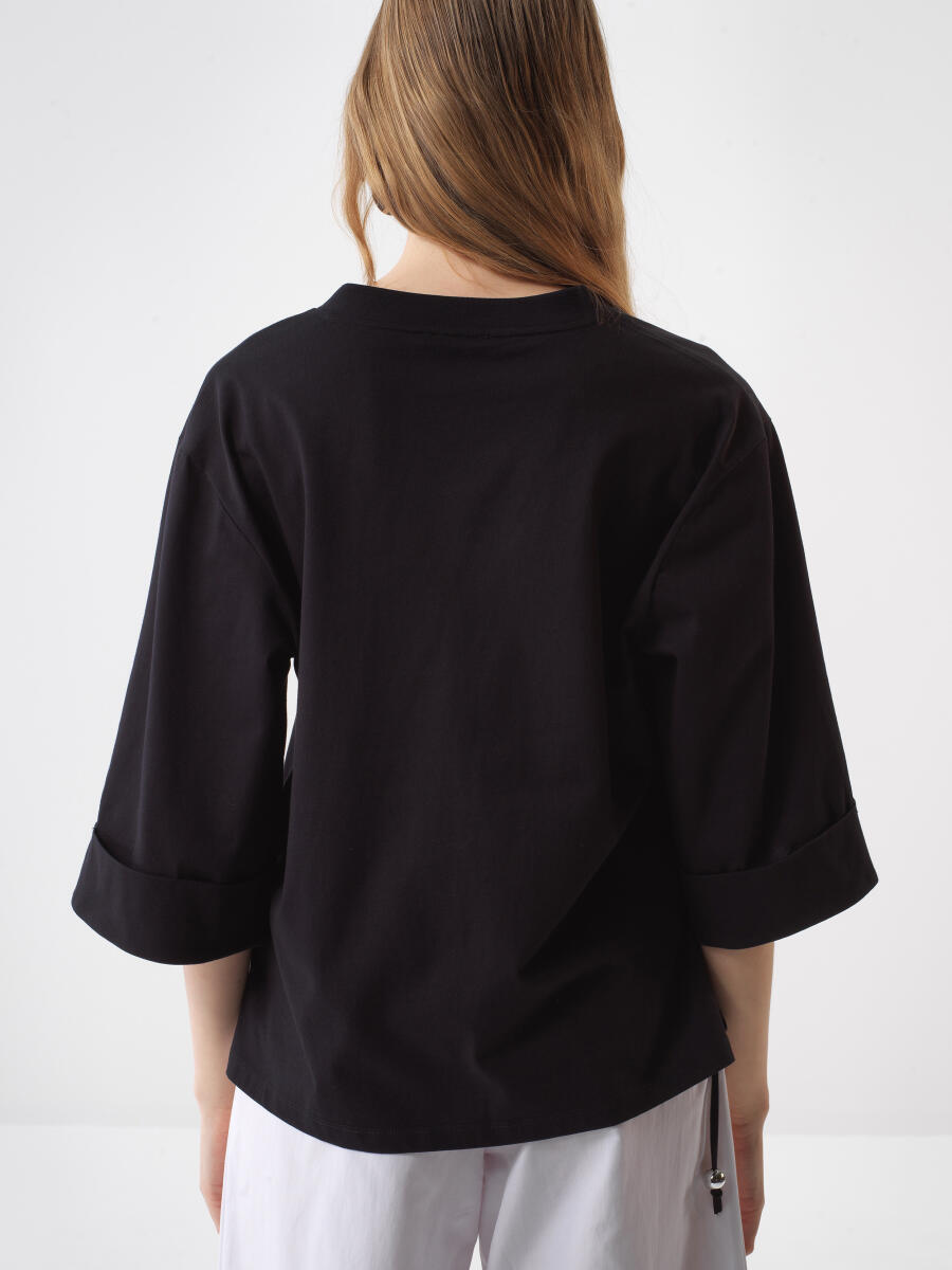 Siyah Oversize Pamuklu Bluz - 4