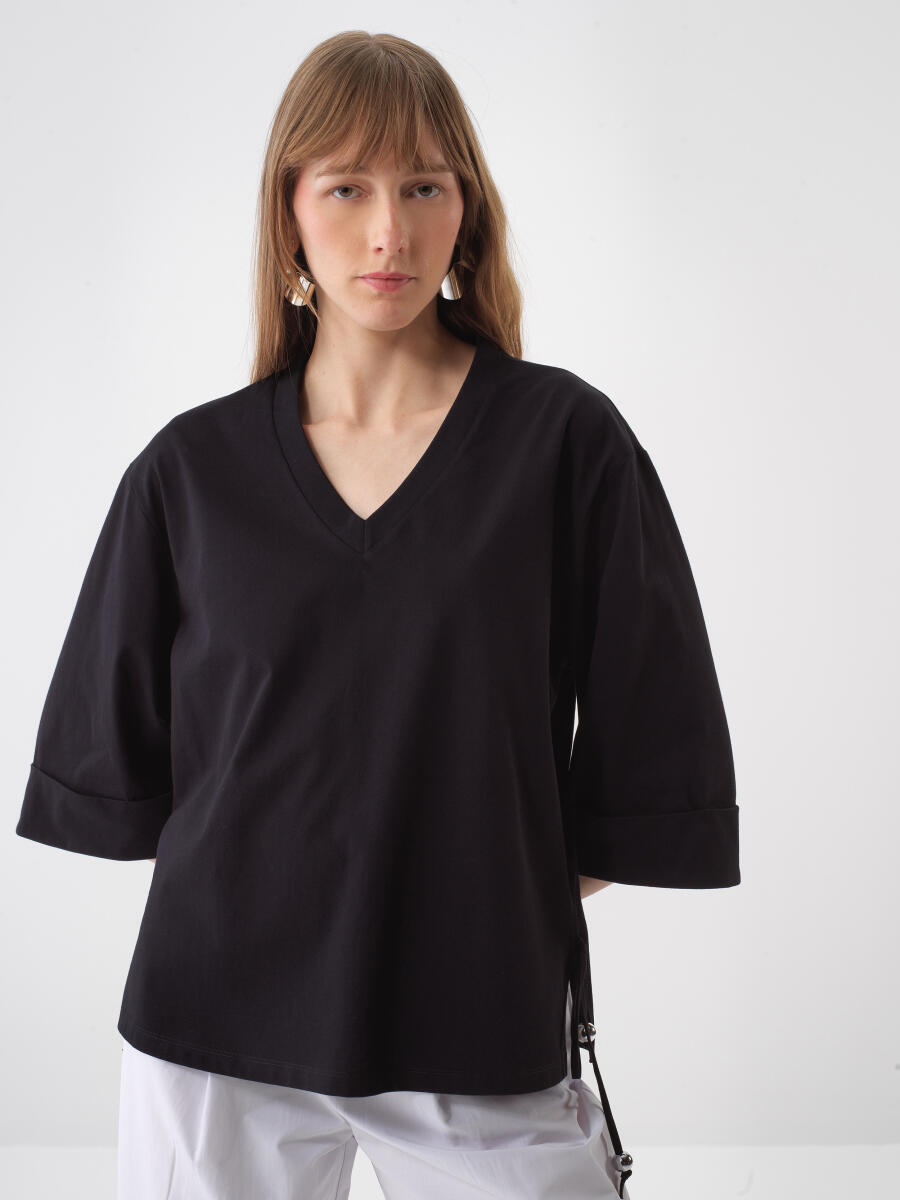 Siyah Oversize Pamuklu Bluz