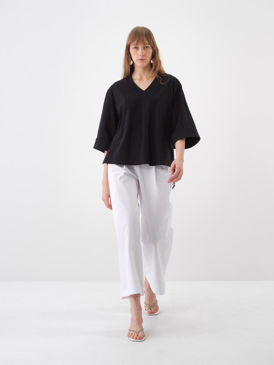 Siyah Oversize Pamuklu Bluz - 2