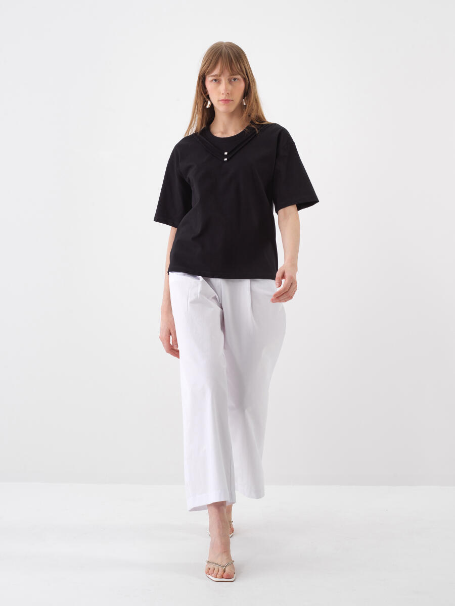 Siyah Oversize Pamuklu Bluz - 2