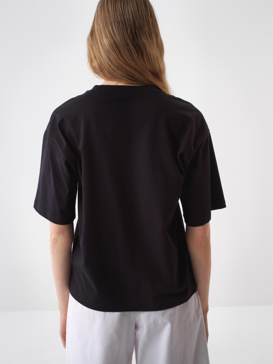 Siyah Oversize Pamuklu Bluz - 4