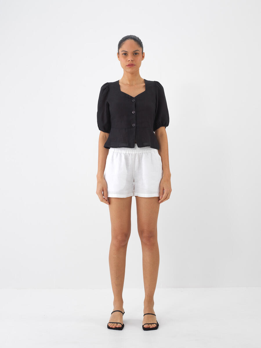 Siyah Regular Fit Keten Basic Bluz - 2