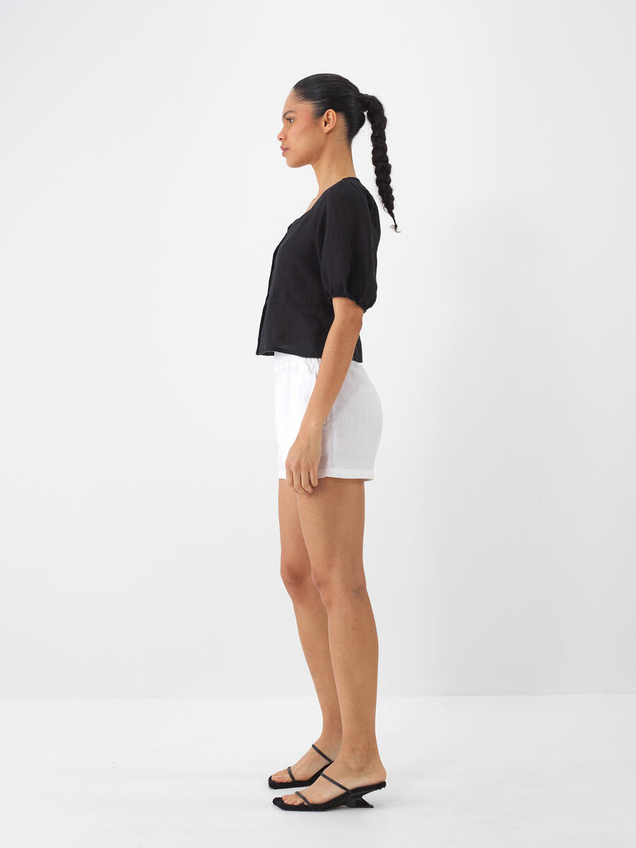 Siyah Regular Fit Keten Basic Bluz - 4