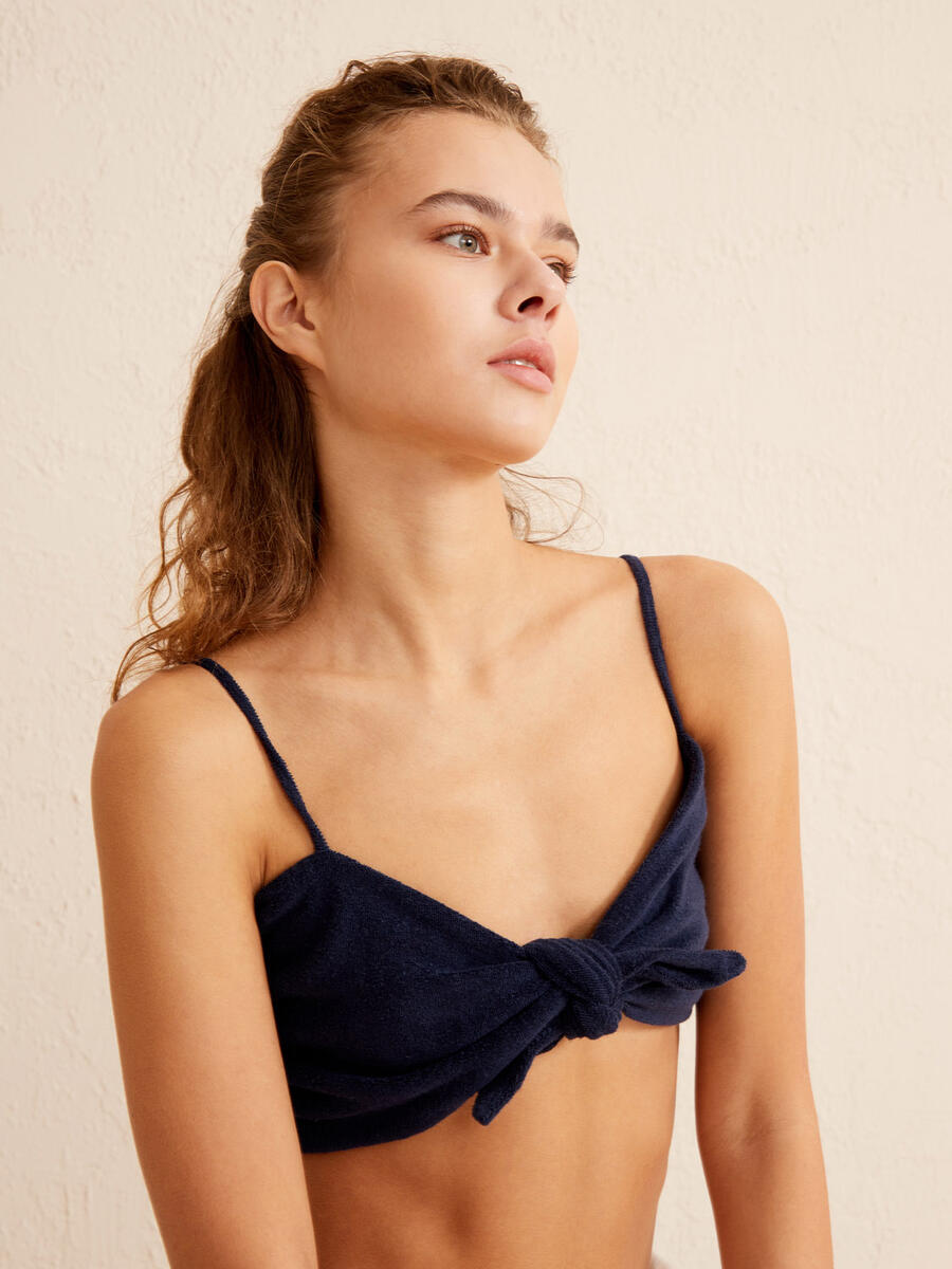 Lacivert Slim Fit Pamuklu Havlu Body Tişört