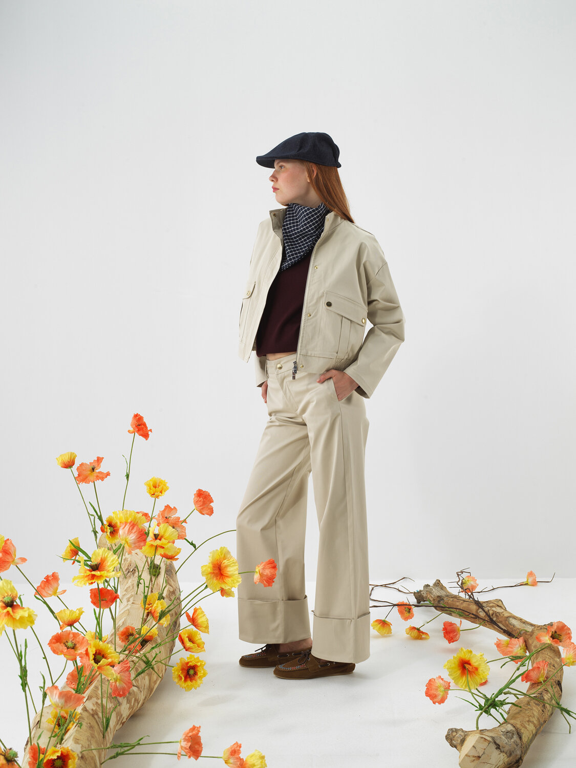 Bej Pamuk Dokulu Oversize Ceket - Xint