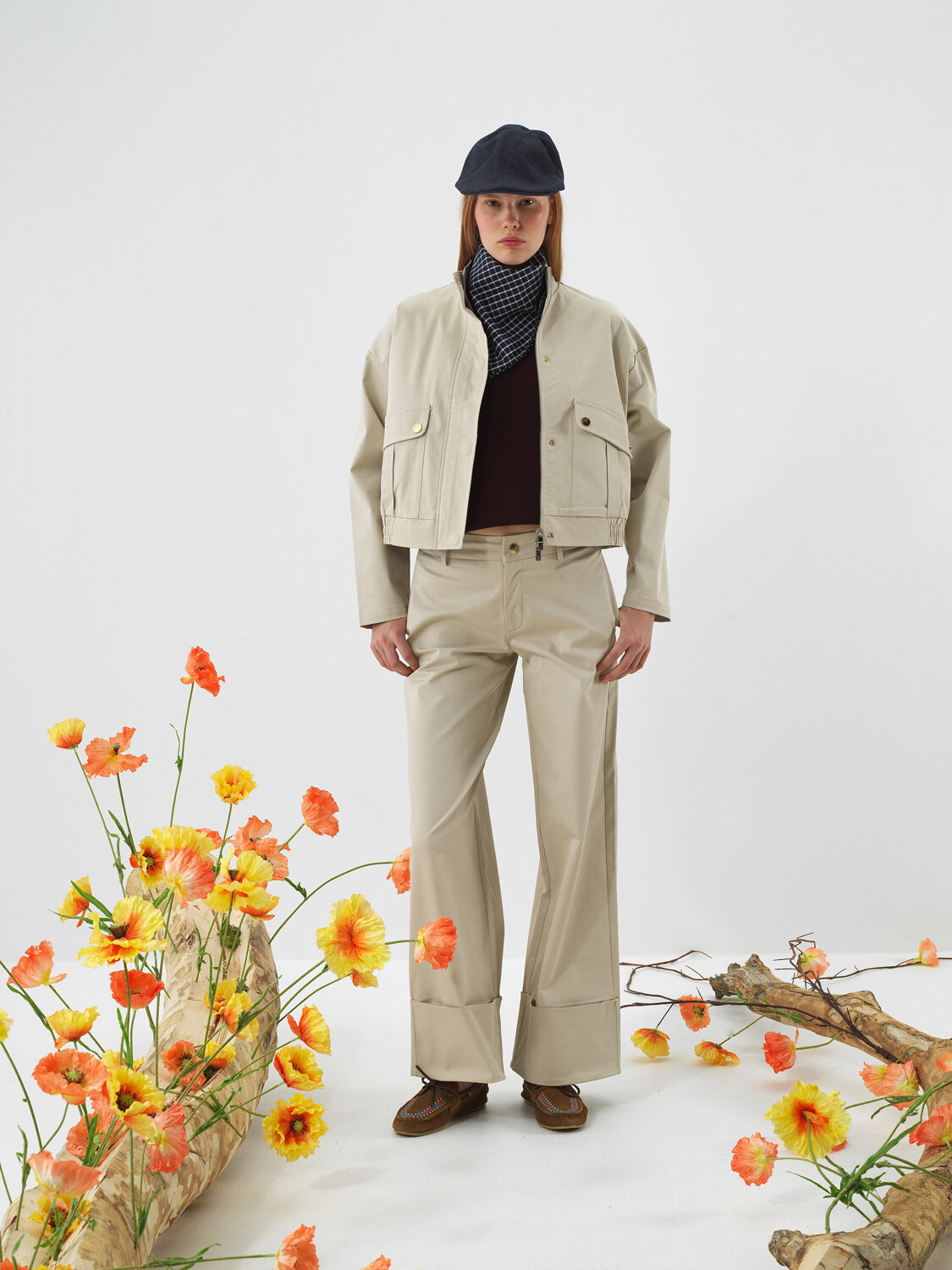 Bej Pamuk Dokulu Oversize Ceket - Xint