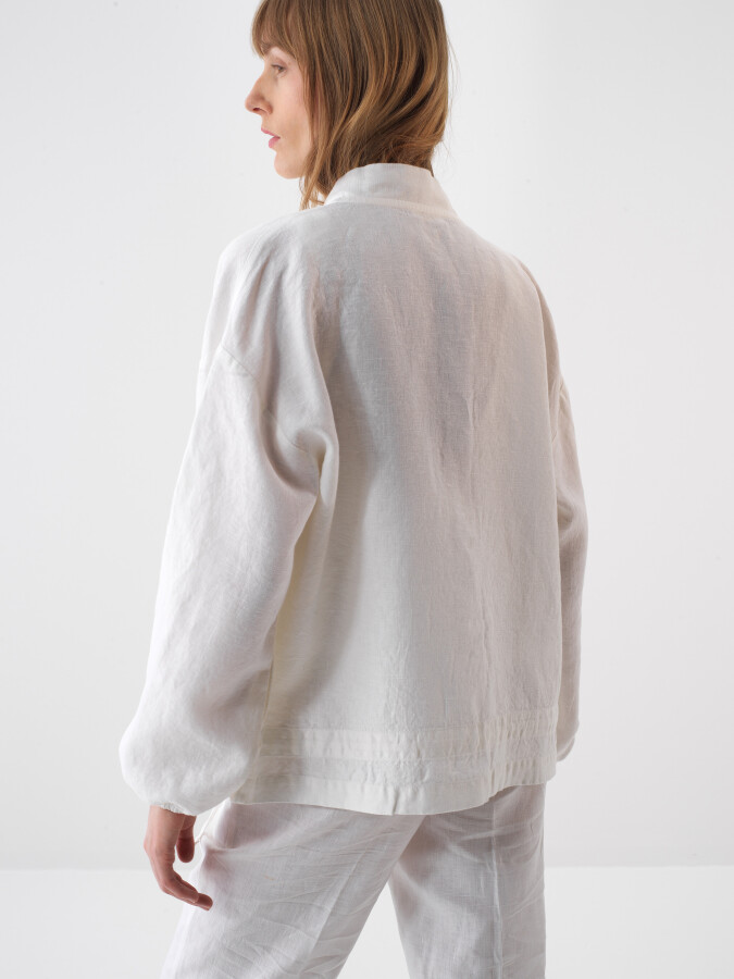 Beyaz Oversize Keten Ceket - Xint