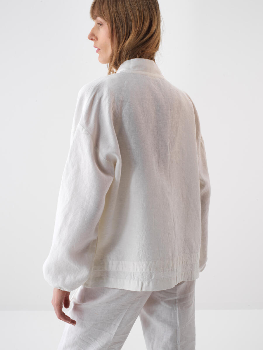 Beyaz Oversize Keten Ceket - 6