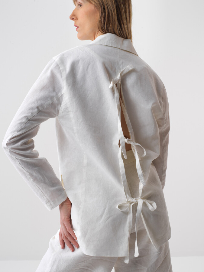 Beyaz Regular Fit Keten Basic Ceket - Xint