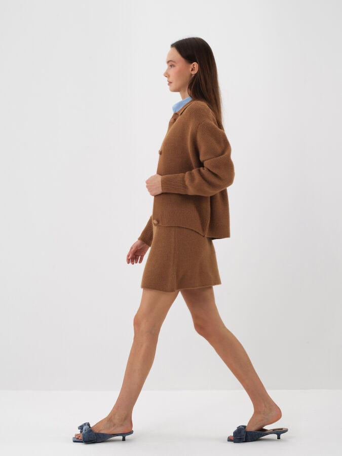 Camel Doğal Yün Dokulu Oversize Ceket - Xint