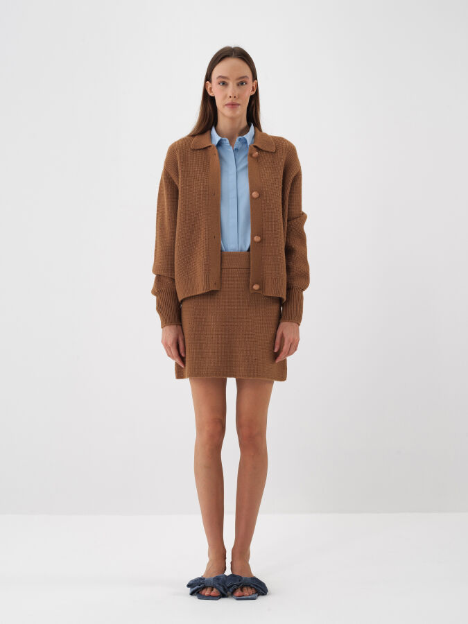 Camel Doğal Yün Dokulu Oversize Ceket - Xint