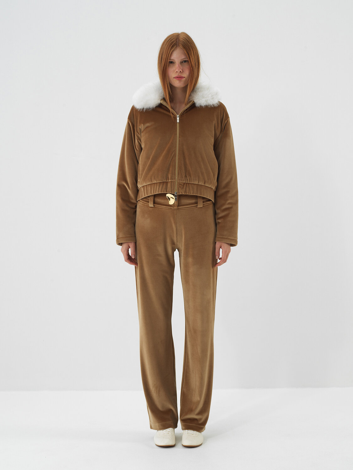 Camel Lüks Dokulu Soft Kadife Oversize Ceket - Xint