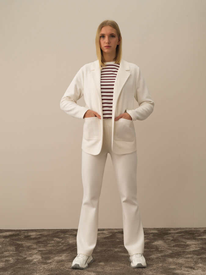 Ekru Pamuk Dokulu Regular Fit Ceket - Xint